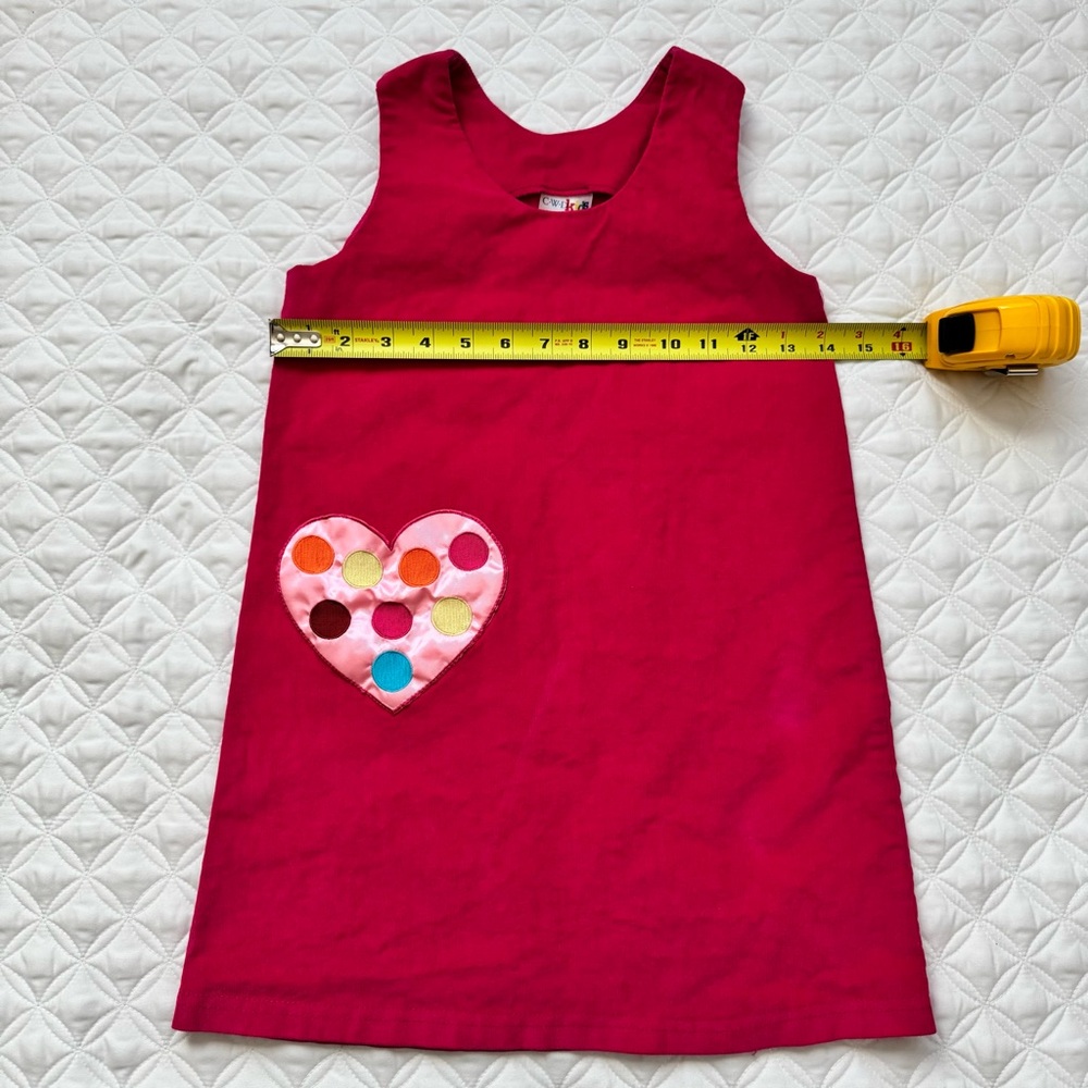 CWD Kids Pink Corduroy Sleeveless Pullover Jumper Dress Rainbow Heart Pocket 6x - Picture 7 of 12